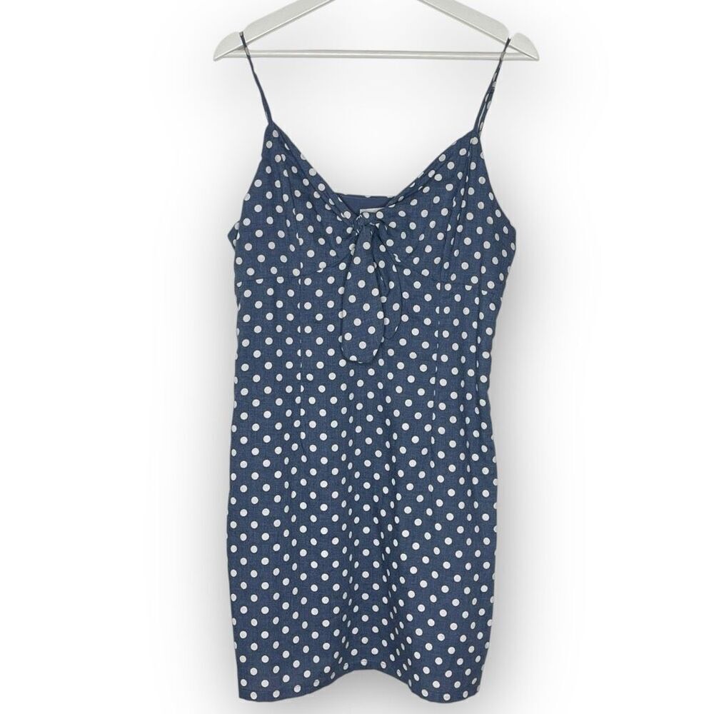 Paper Crane Polka Dot Bodycon Mini Dress Blue White Pin-Up Retro Women's Large - Picture 1 of 9